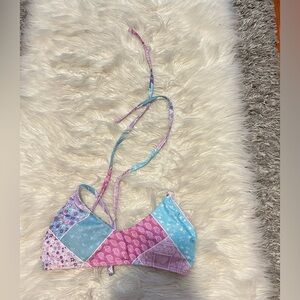 Pink & blue floral bikini top